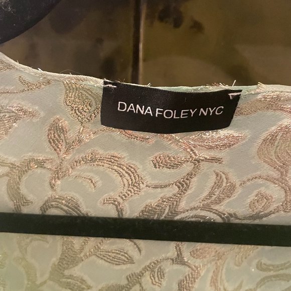 NWOT Dana Foley NYC Cowl Neck Feather Dress Green Lurex - Picture 3 of 5